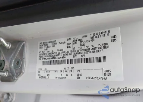 2017 Ford Escape Se z USA, uszkodzony, nr VIN 1FMCU9G97HUB96870